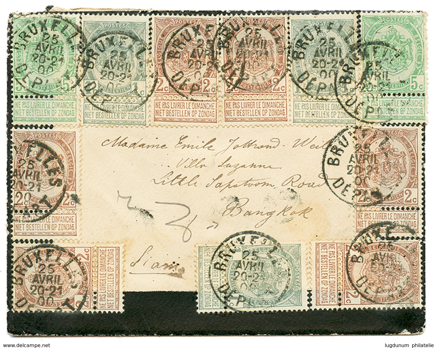 1002 "BELGIUM To THAILAND" : 1900 1c(x3) + 2c(x6)+ 5c(x2) On Envelope From BRUXELLES To BANGKOK(SIAM). Vf. - Other & Unclassified