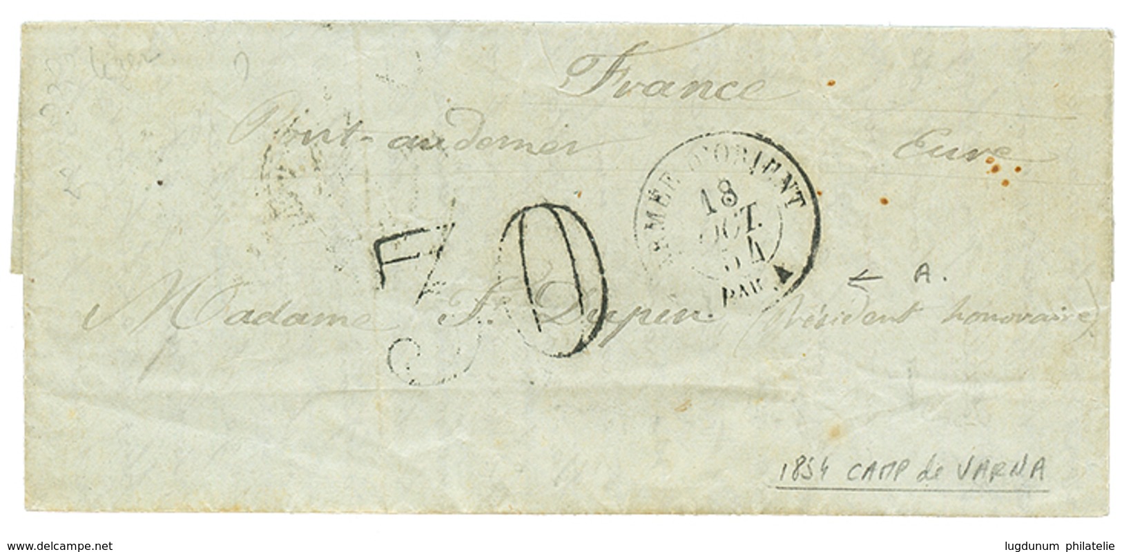 1006 BULGARIA - CRIMEAN WAR : 1854 ARMEE D' ORIENT Bau A + "30" Tax Marking On Entire Letter Datelined " CAMP De VARNA 2 - Other & Unclassified