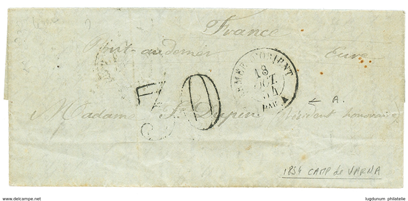 1006 BULGARIA - CRIMEAN WAR : 1854 ARMEE D' ORIENT Bau A + "30" Tax Marking On Entire Letter Datelined " CAMP De VARNA 2 - Sonstige & Ohne Zuordnung