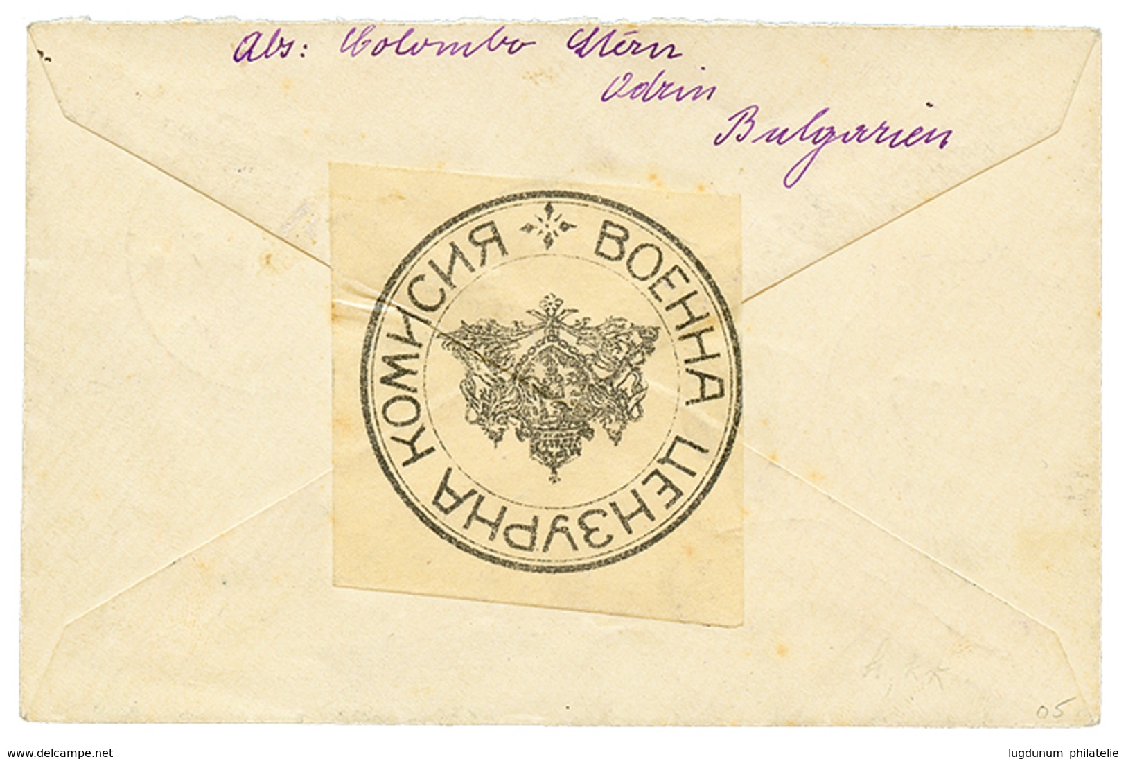 1009 1916 BULGARIA Bisect 10c + 15c+ 5 On 15c Canc. ADRIN On Envelope (CENSOR Label On Reverse) To BERLIN. Vvf. - Autres & Non Classés