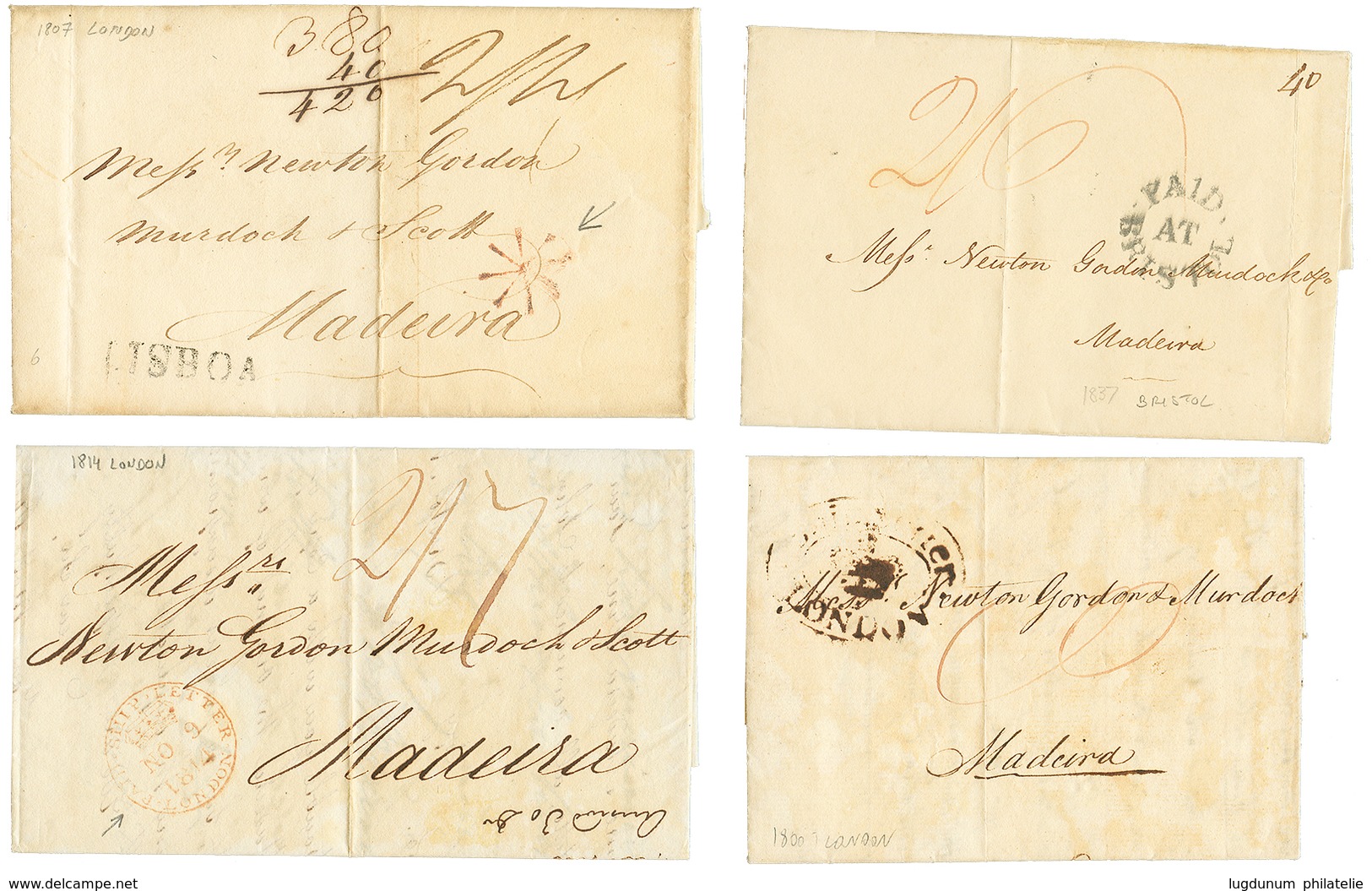 1012 1800/37 Superb Lot 6 Entire Letters From ENGLAND (PETERSFIELD, BRISTOL, SHIP LETTER LONDON) To MADEIRA. 2 Covers Wi - Other & Unclassified