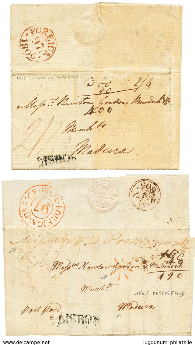 1012 1800/37 Superb Lot 6 Entire Letters From ENGLAND (PETERSFIELD, BRISTOL, SHIP LETTER LONDON) To MADEIRA. 2 Covers Wi - Other & Unclassified