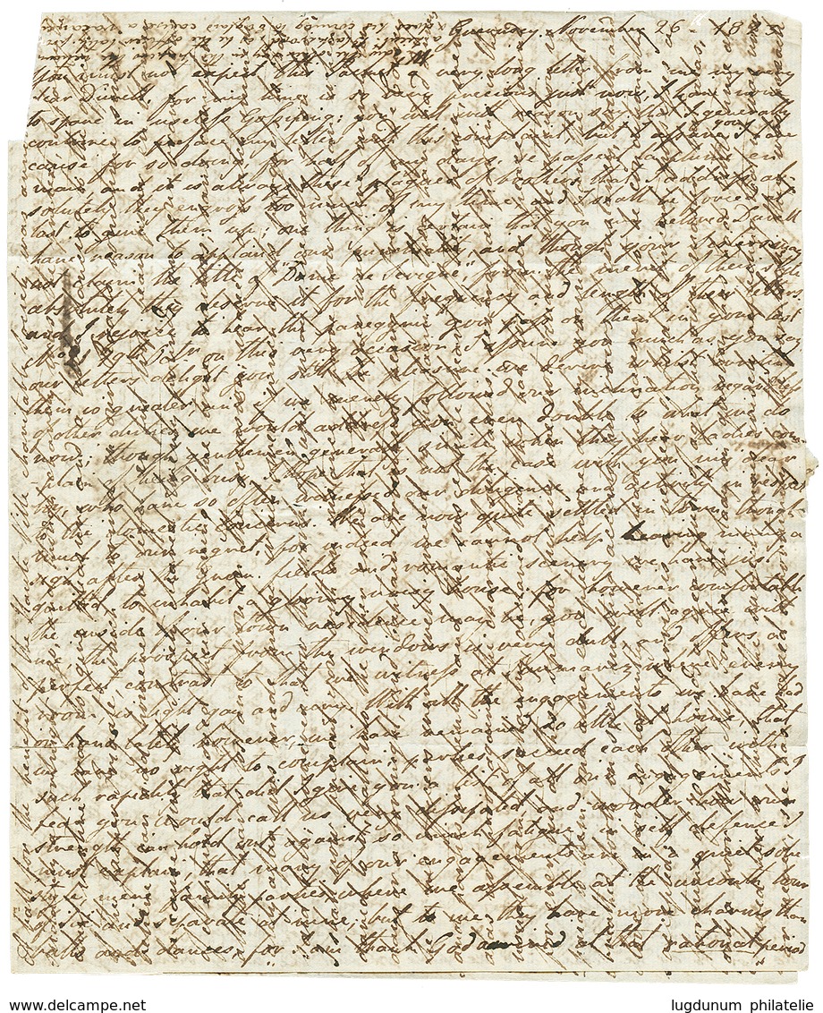 1014 GUERNESEY To BERMUDA : 1823 Scroll GUERNESEY (light Strike On Reverse) On Entire Letter To "H.M.S SALISBURY", "BERM - Autres & Non Classés