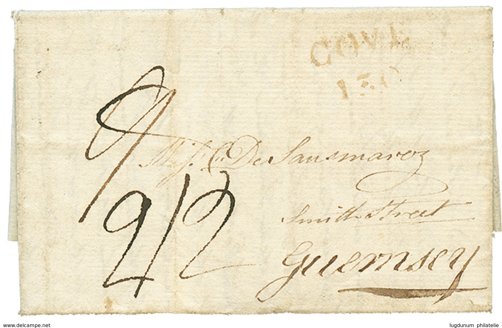 1015 1814 COVE On Entire Letter From "H.M.S Ship AMPHION, CORK Harbour" To GUERNESEY. Vf. - Autres & Non Classés