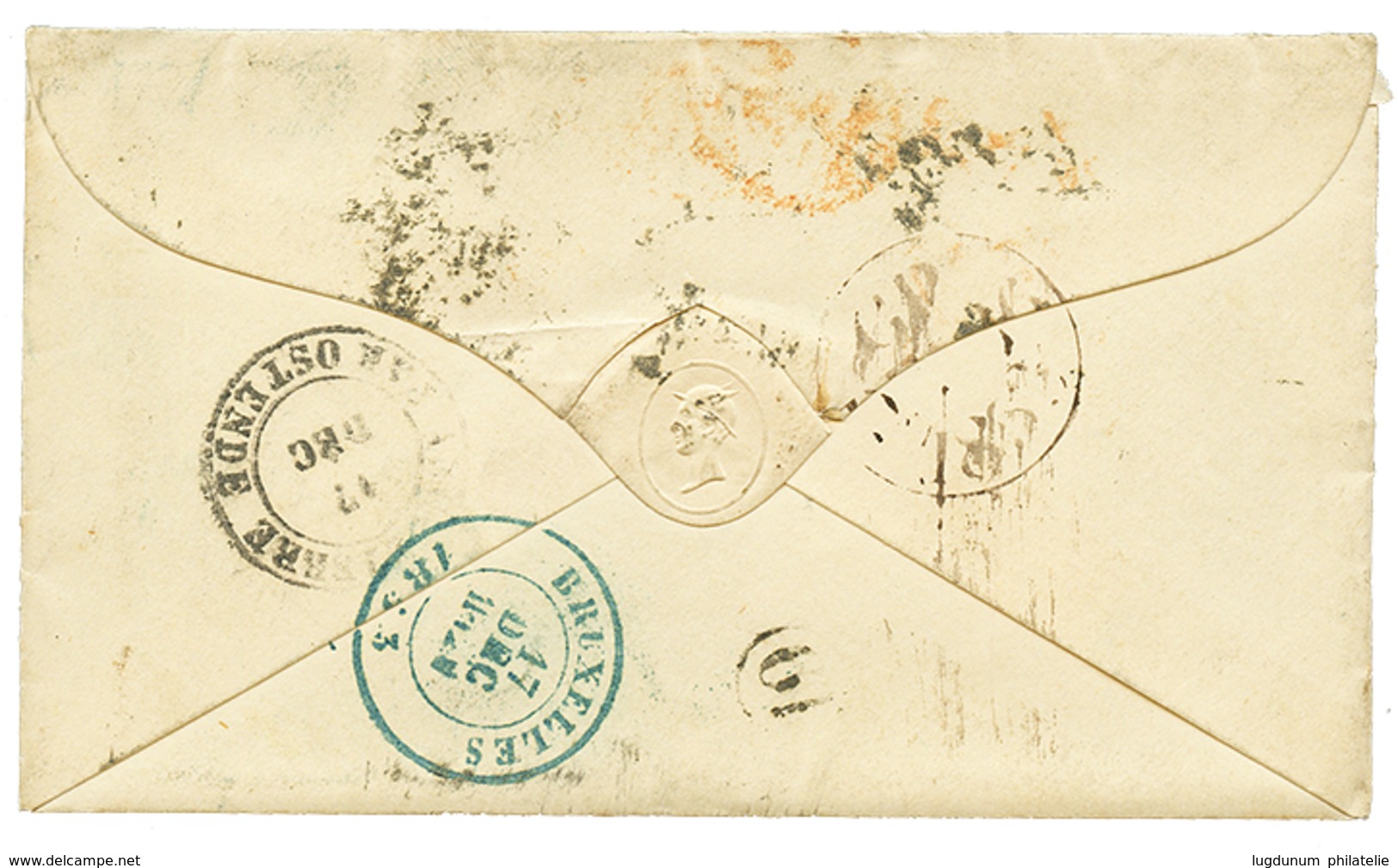 1022 1853 GREAT BRITAIN 2d Blue Strip Of 3(fault) Canc. 29 On Envelope With Full Text To BRUXELLES (BELGIUM). Scarce Fra - Sonstige & Ohne Zuordnung