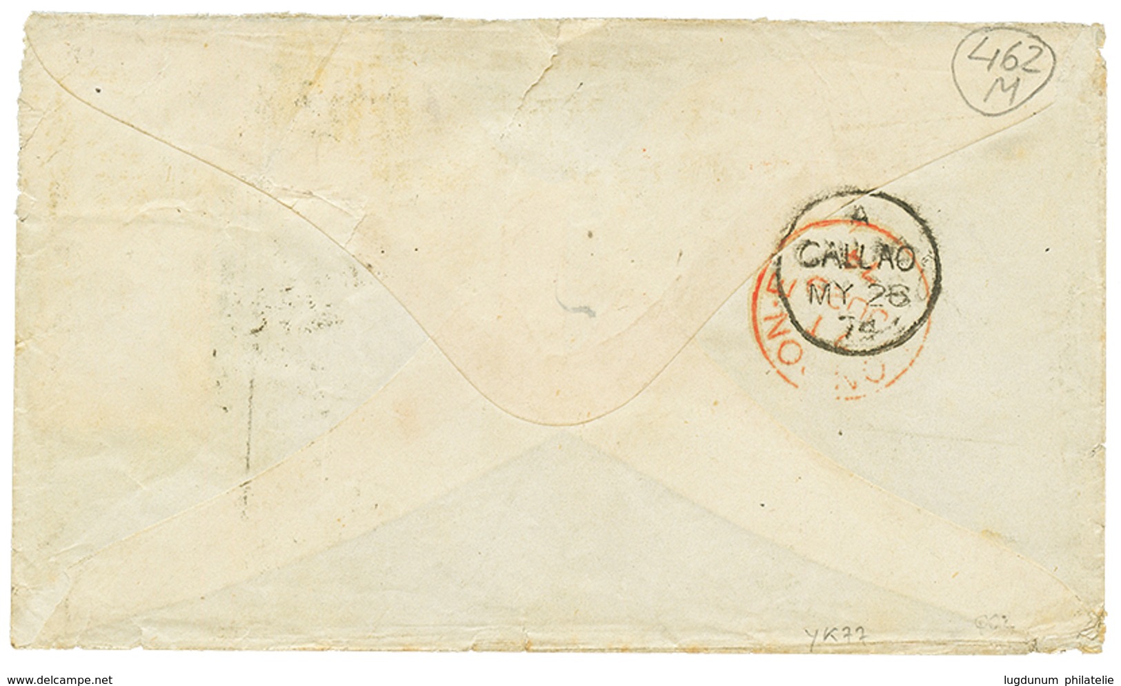 1032 "CALLAO PERU " : 1874 GB 6d + 1 SHILLING + PERU 10c Canc. C38 + CALLAO (verso) On Envelope To ENGLAND. Vf Mixed Fra - Sonstige & Ohne Zuordnung