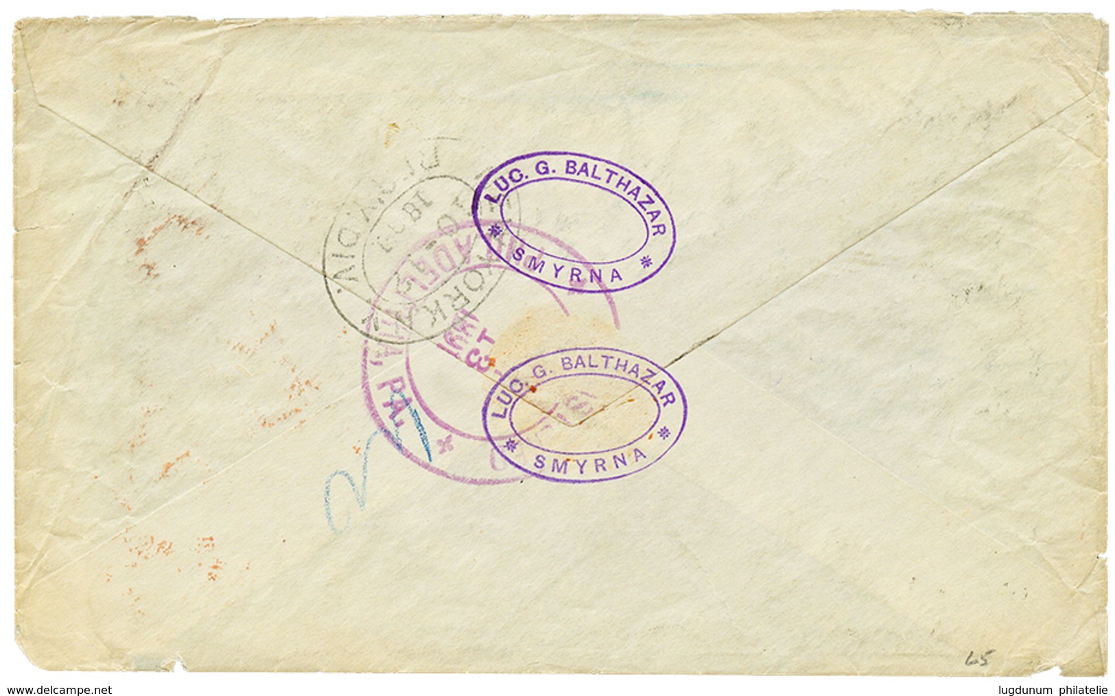 1033 SMYRNA British P.O : 1891 40p On 2 1/2d(x3) Canc. Killer S + REGISTERED SMYRNA On Cover To USA. Vf. - Other & Unclassified