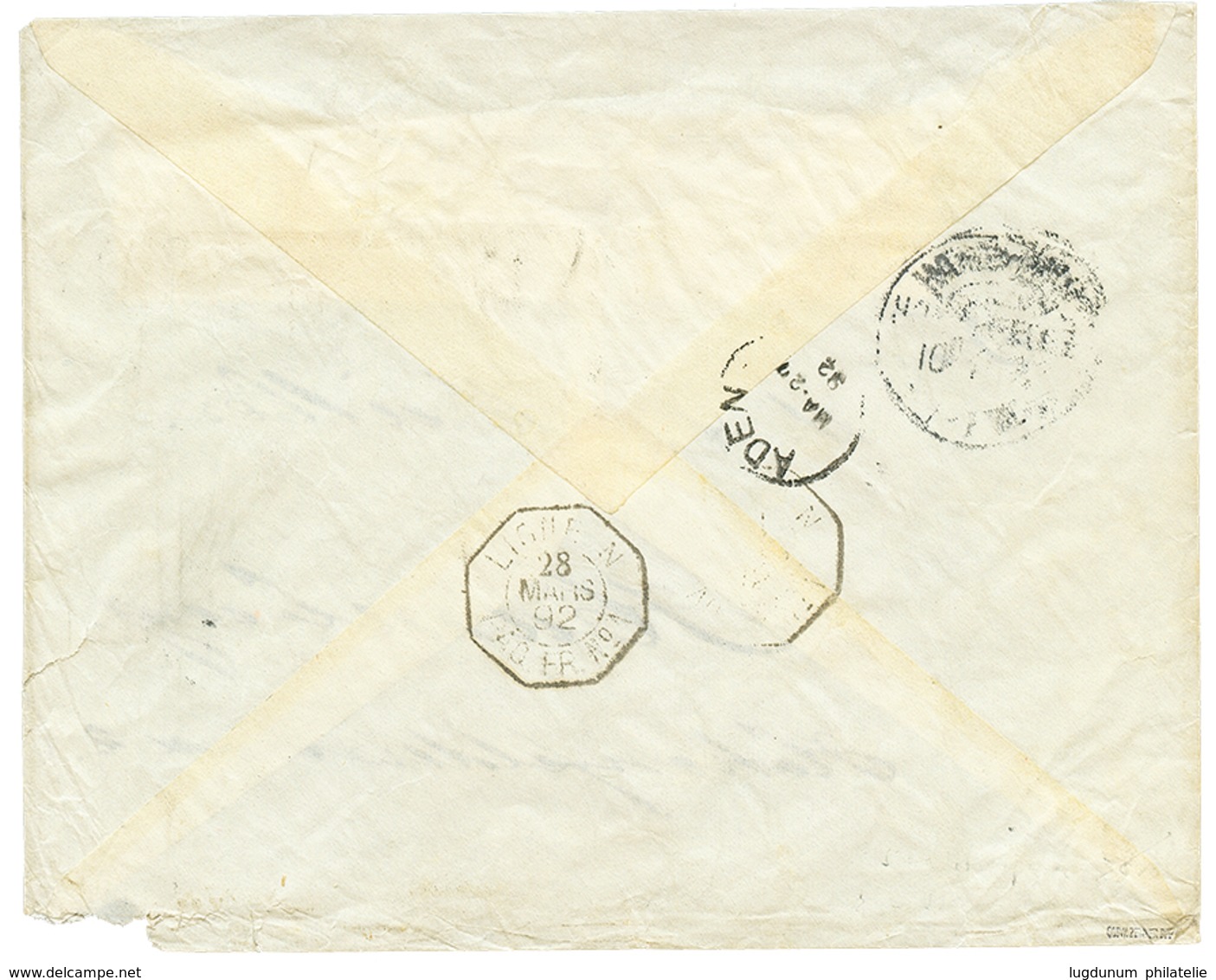 1041 ZANZIBAR : 1892 GERMANY 20pf Strip Of 5 Canc. DEUTSCHE SEEPOST On Envelope(fault) From ZANZIBAR To HAMBURG. Verso,  - Other & Unclassified