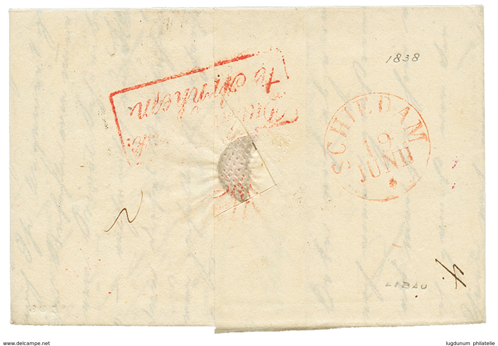 1042 1838 MEMEL + Boxed FRANCOTOUT In Red On Entire Letter From LIBAU (RUSSIA) To HOLLAND. Vf - Other & Unclassified