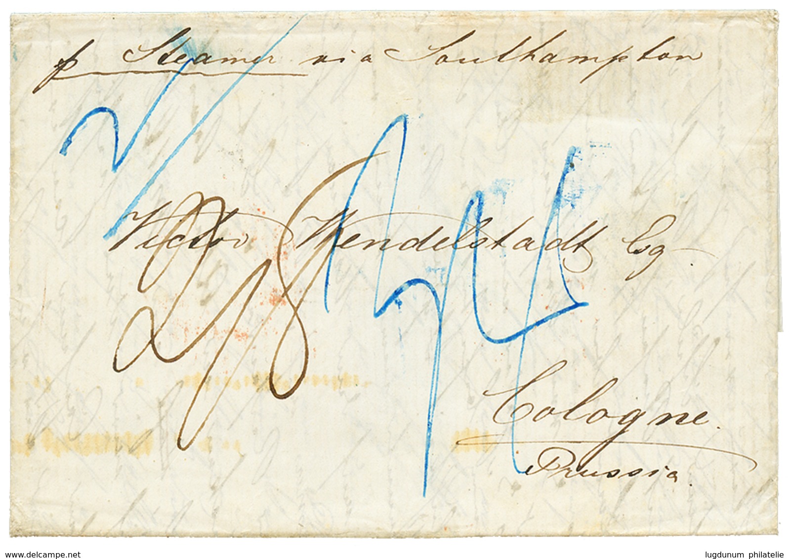 1044 NUEVA MEHLEM (URUGUAY): 1861 SEEBRIEF PER ENGLAND UND AACHEN In Red (verso) On Entire Letter From "NUEVA MEHLEM" Vi - Sonstige & Ohne Zuordnung