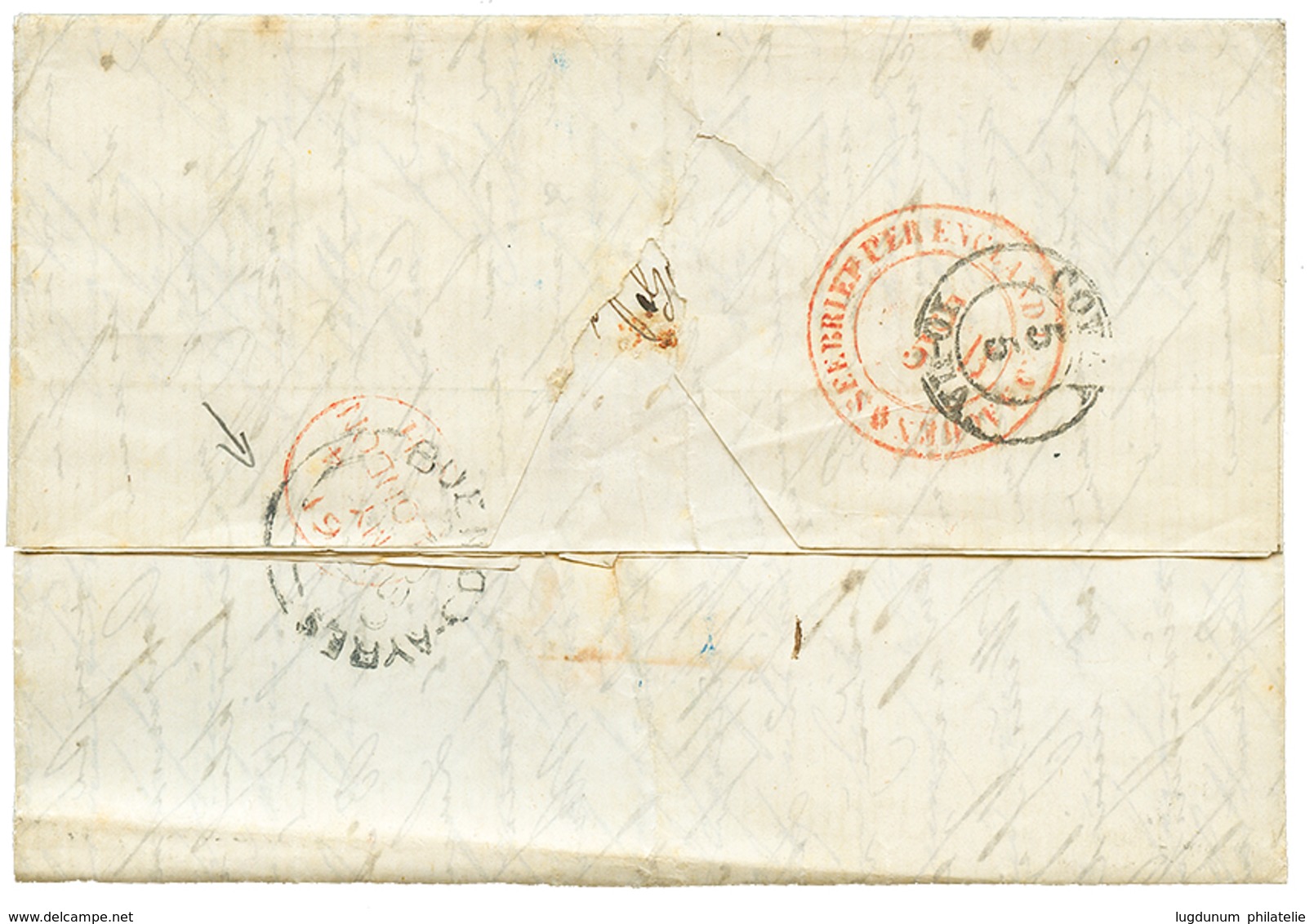 1044 NUEVA MEHLEM (URUGUAY): 1861 SEEBRIEF PER ENGLAND UND AACHEN In Red (verso) On Entire Letter From "NUEVA MEHLEM" Vi - Other & Unclassified