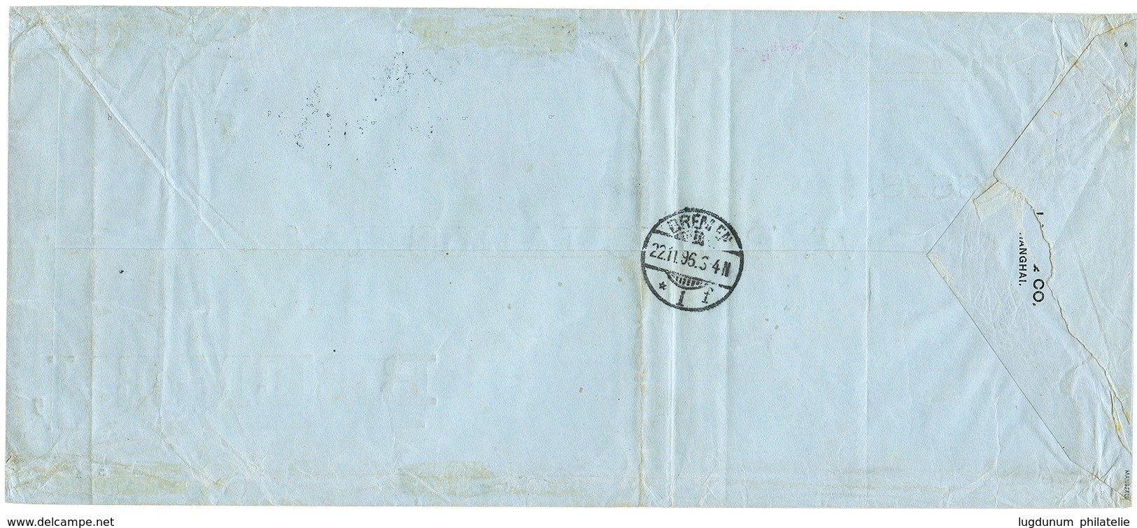 1050 VORLAUFER : 1896 20pf(x2) + 50pf(x4) Canc. SHANGHAI On Large Envelope(central Crease) To BREMEN. Signed MANSFELD. V - Deutsche Post In China