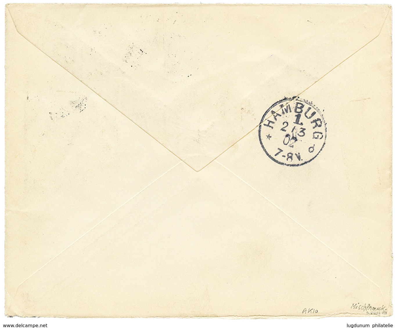 1057 1902 25pf(n°5I) + 25pf(n°19) + 5pf(n°2II) + 5pf(n°16) Canc. SHANGHAI On REGISTERED Envelope To HAMBURG. Rare Mixed  - Deutsche Post In China