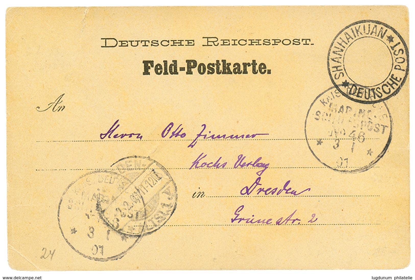 1061 1901 SHANHAIKUAN DEUTSCHE POST + KDPSP N°46 On Military Card To GERMANY. Vvf. - Chine (bureaux)