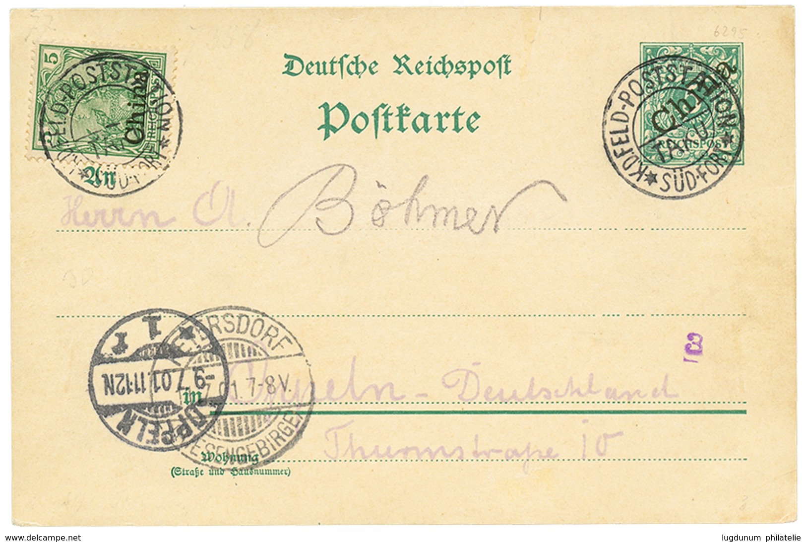 1062 1901 P./Stat 5pf + 5pf Canc. FELDPOSTSTATION TAKU SÜD-FORT To GERMANY. Scarce. Vvf. - Chine (bureaux)