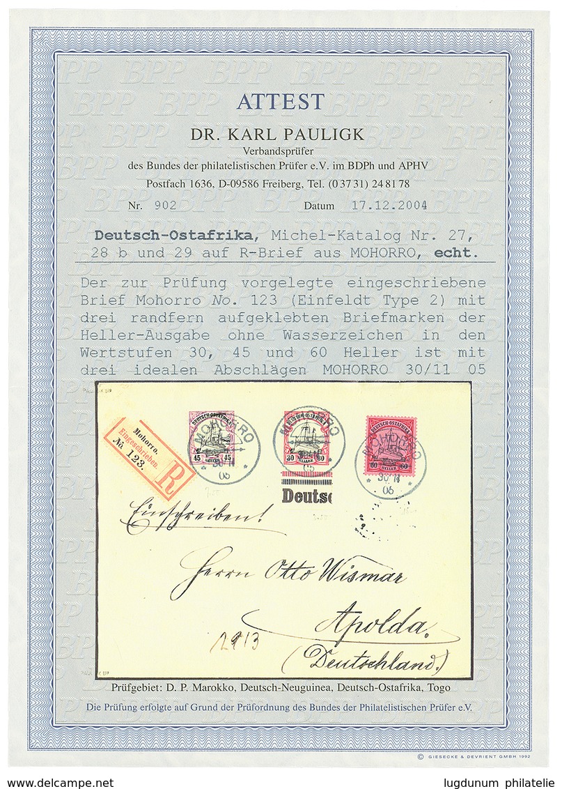 1067 "MOHORRO" : 1905 30h + 45h+ 80h Canc. MOHORRO On REGISTERED Cover To GERMANY. PAULIGK Certificate(2004). RARE. Supe - China (offices)