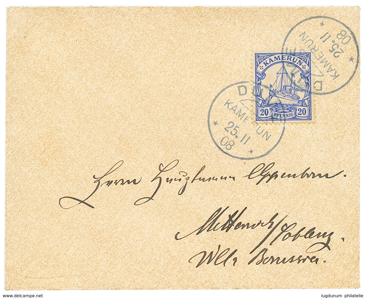 1088 DUME" : 1908 20pf Canc. DUME On Envelope To GERMANY. Superb. - Cameroun