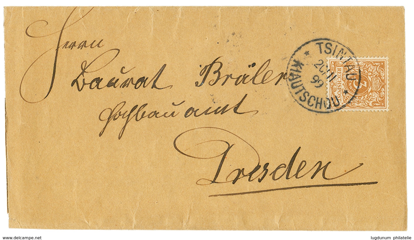 1099 KIAUTSCHOU - VORLAUFER : 1899 3pf(v45c) Canc. TSINGTAU On Envelope (PRINTED MATTER Rate) To GERMANY. JÄSCHKE-LANTEL - Kiauchau