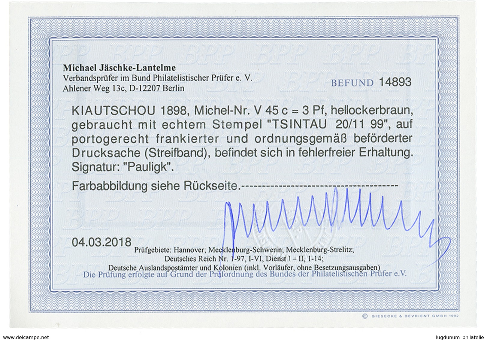 1099 KIAUTSCHOU - VORLAUFER : 1899 3pf(v45c) Canc. TSINGTAU On Envelope (PRINTED MATTER Rate) To GERMANY. JÄSCHKE-LANTEL - Kiauchau