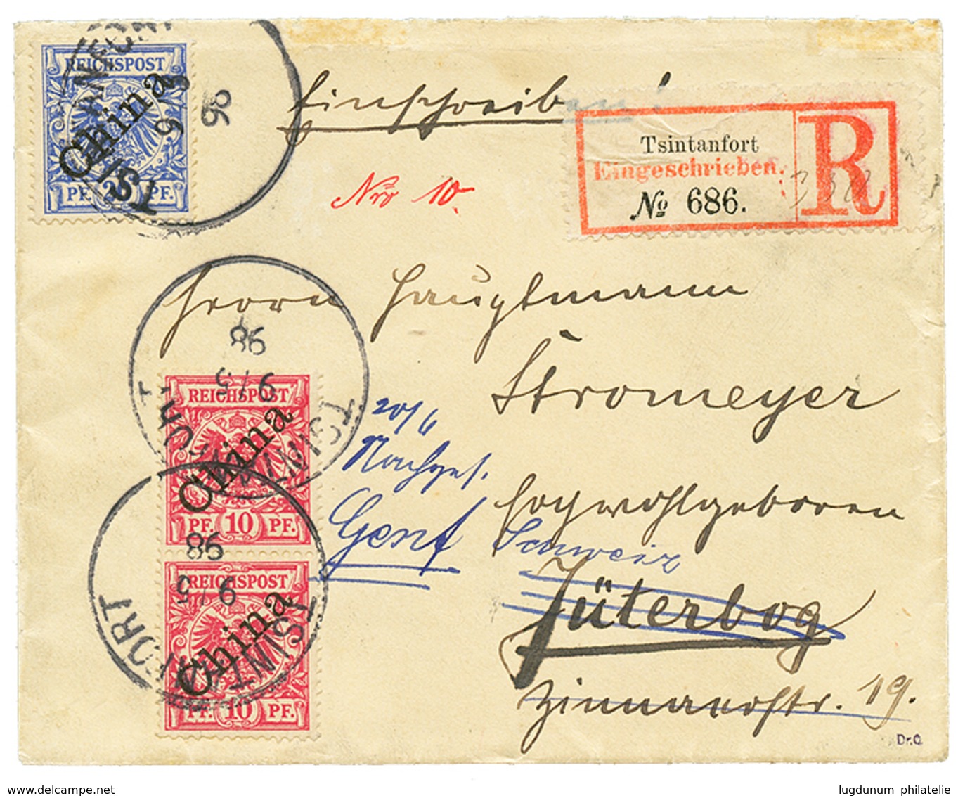 1100 1898 10pf(x2) + 20pf Canc. TSINTANFORT On REGISTERED Envelope To GERMANY. Vvf. - Kiautschou