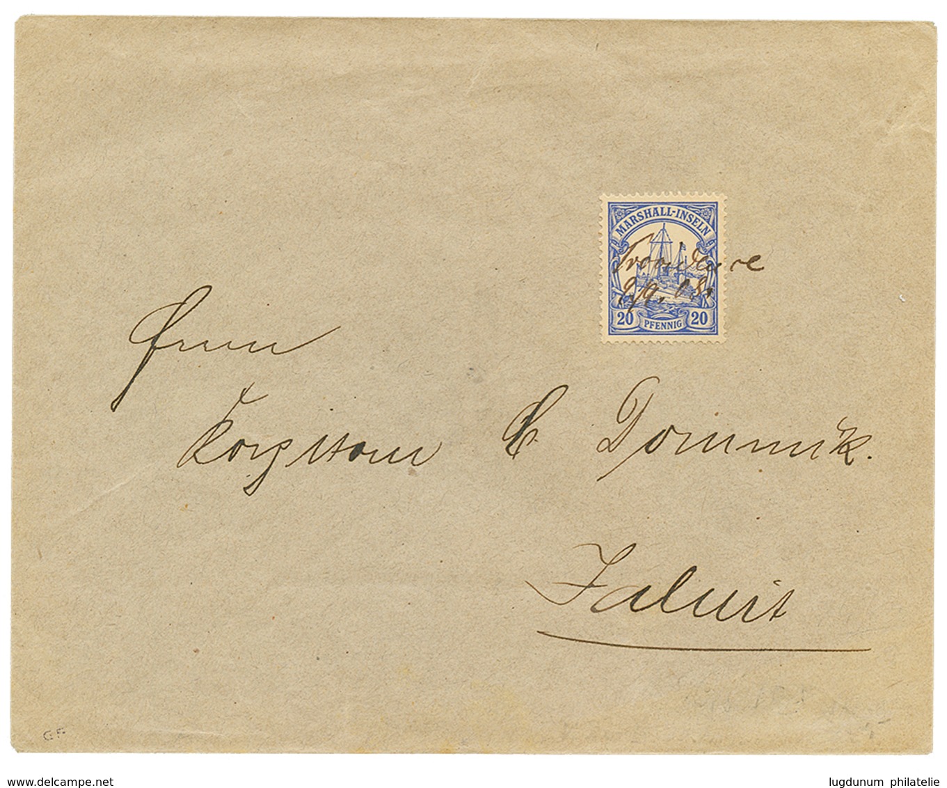 1116 "ATTOL POST" : 1908 20pf Pen Cancel On Envelope To JALUIT. Verso, JALUIT MARSHALL INSELN. Vvf. - Marshall Islands