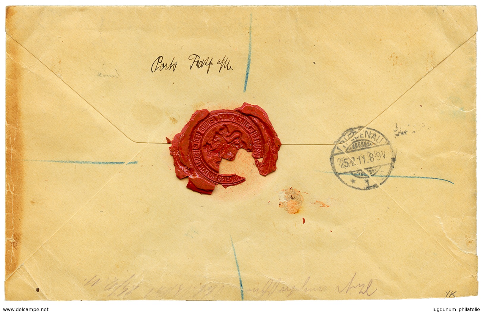 1118 1911 GERMANY 10pf(x3) + 20pf Pen Cancel On REGISTERED Envelope DEUTSCHE SEEPOST NEU-GUINEA ZWEIGLINIE + Boxed REICH - German New Guinea