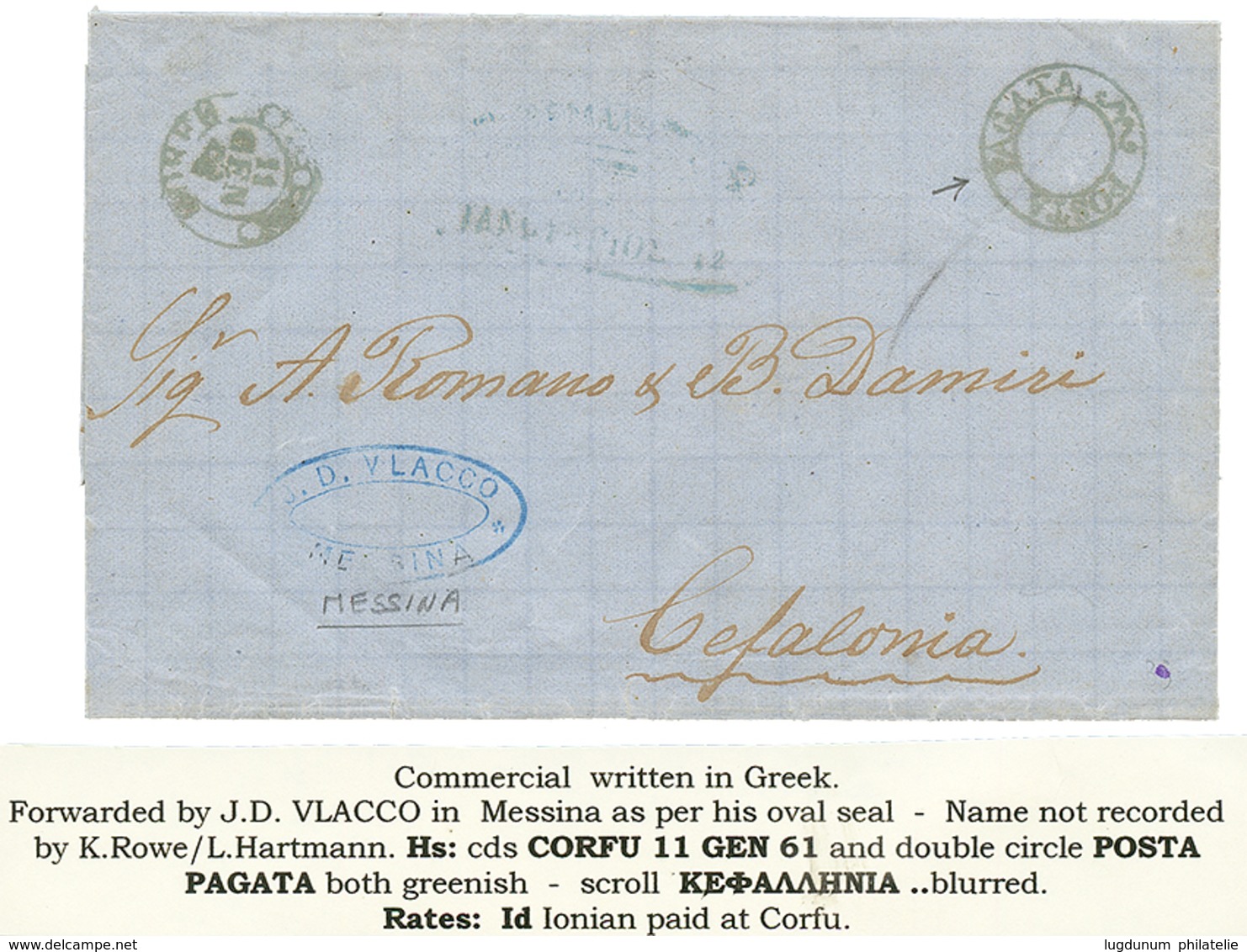 1148 1861 POSTA PAGATA + CORFU On Entire Letter From MESSINA To CEPHALONIA IONIAN ILSLANDS. Vvf. - Ohne Zuordnung