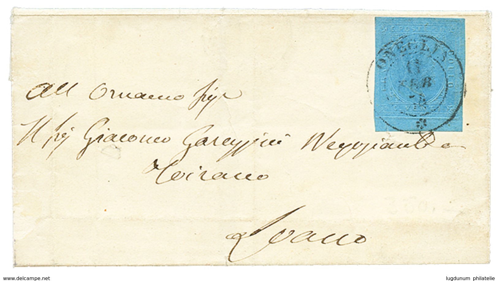 1171 1854 SARDINIA 20c With Large Margins Canc. ONEGLYA On Cover To LOANO. Superbe. - Non Classés