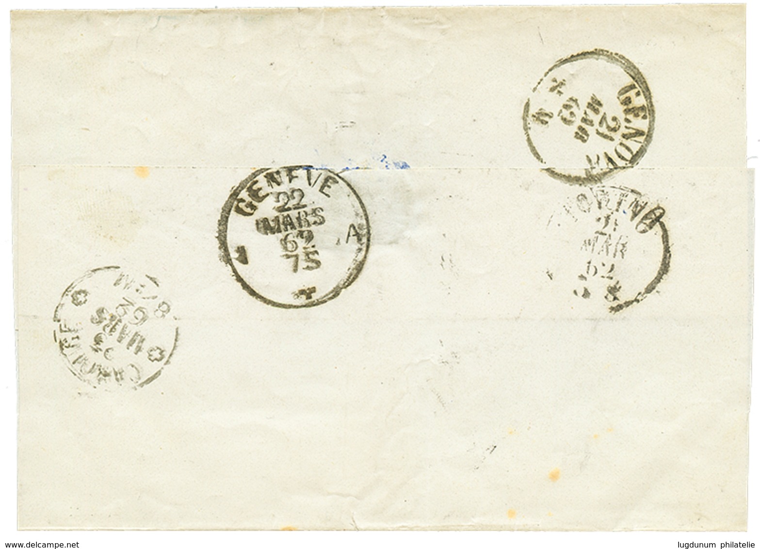 1177 SARDINIA : 1862 40c With 4 Margins Canc. FIRENZE On Cover(side Flaps Missing) To CAROUGE (SWITZERLAND). Verso, GENE - Non Classés