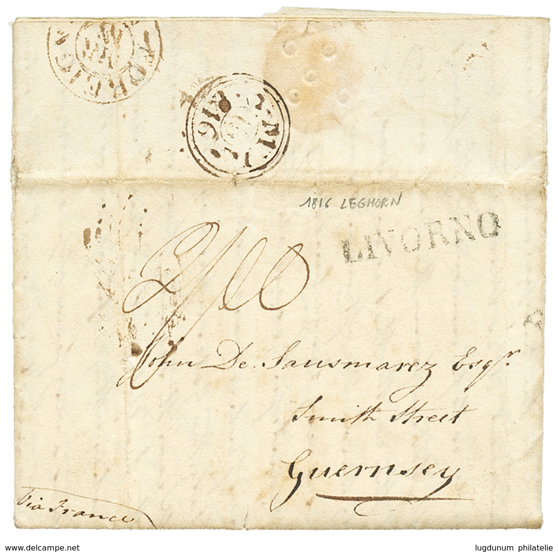 1179 1816 LIVORNO On Entire Letter From LEGHORN To GUERNESEY. Vvf. - Non Classés