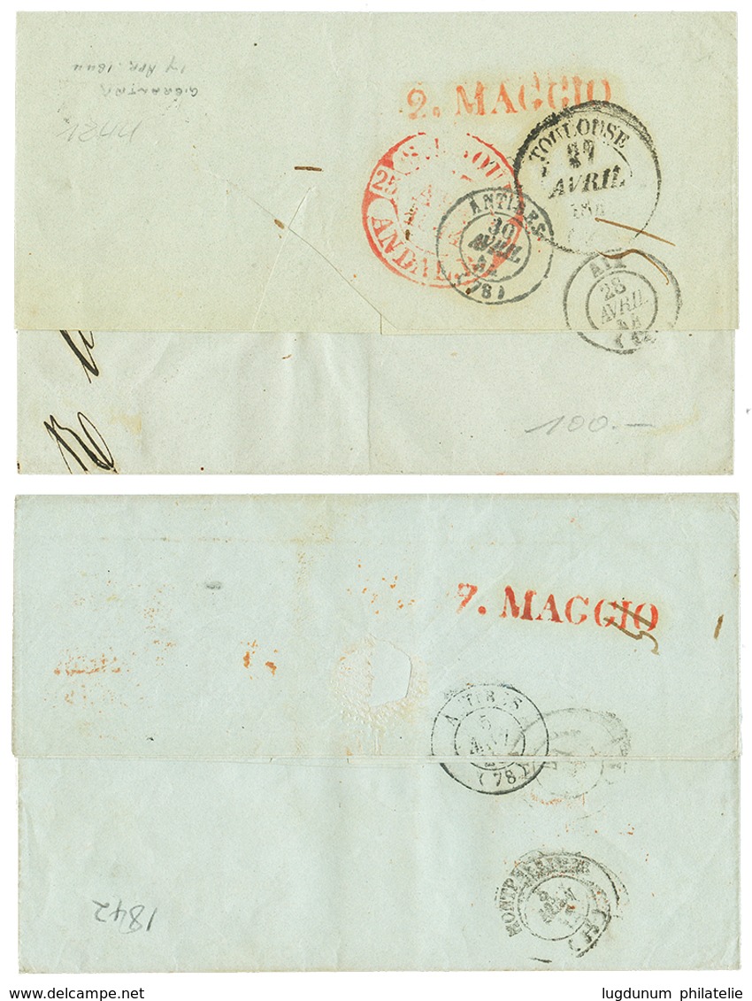 1180 1842/44 VIA DI NIZZA On 2 Entire Letters From GIBRALTAR Via SPAIN & FRANCE To GENOVA(ITALY). Vvf. - Non Classés