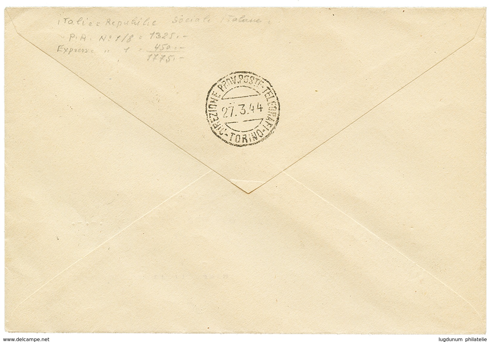 1186 G.N.R : 1944 5c To 2L Overprint G.N.R On REGISTERED AIRMAIL Envelope From TORINO. Vvf. - Unclassified