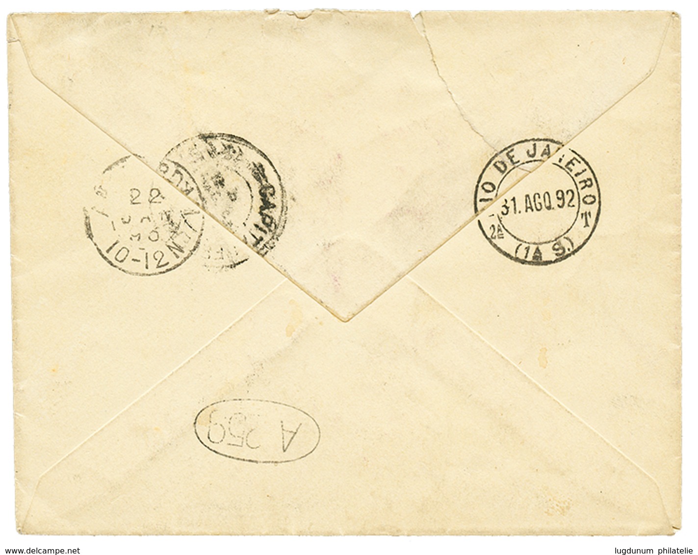 1193 1892 NETHERLANDS 5c On Envelope(small Tear) To RIO DE JANEIRO Redirected With BRAZIL 100R. Nice Combination. Vvf. - Autres & Non Classés
