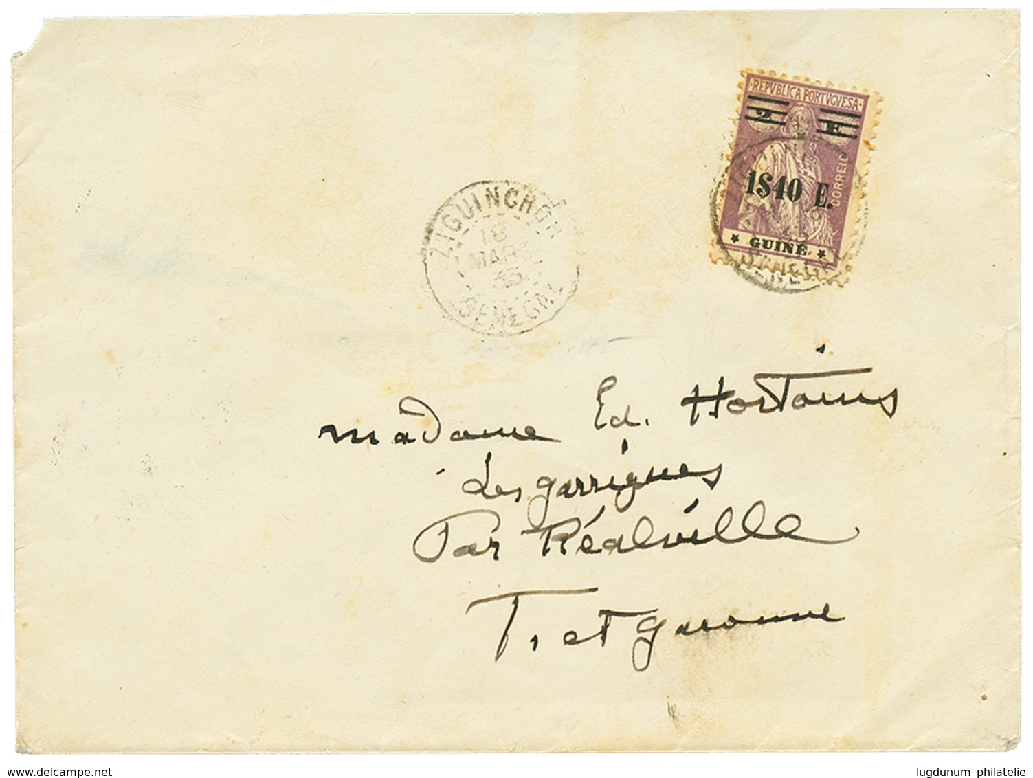 1204 PORTUGUESE GUINEA : 1933 1$40e On 2e Canc. By French Cachet ZIGUINCHOR SENEGAL On Commercial Envelope To FRANCE. Ve - Autres & Non Classés