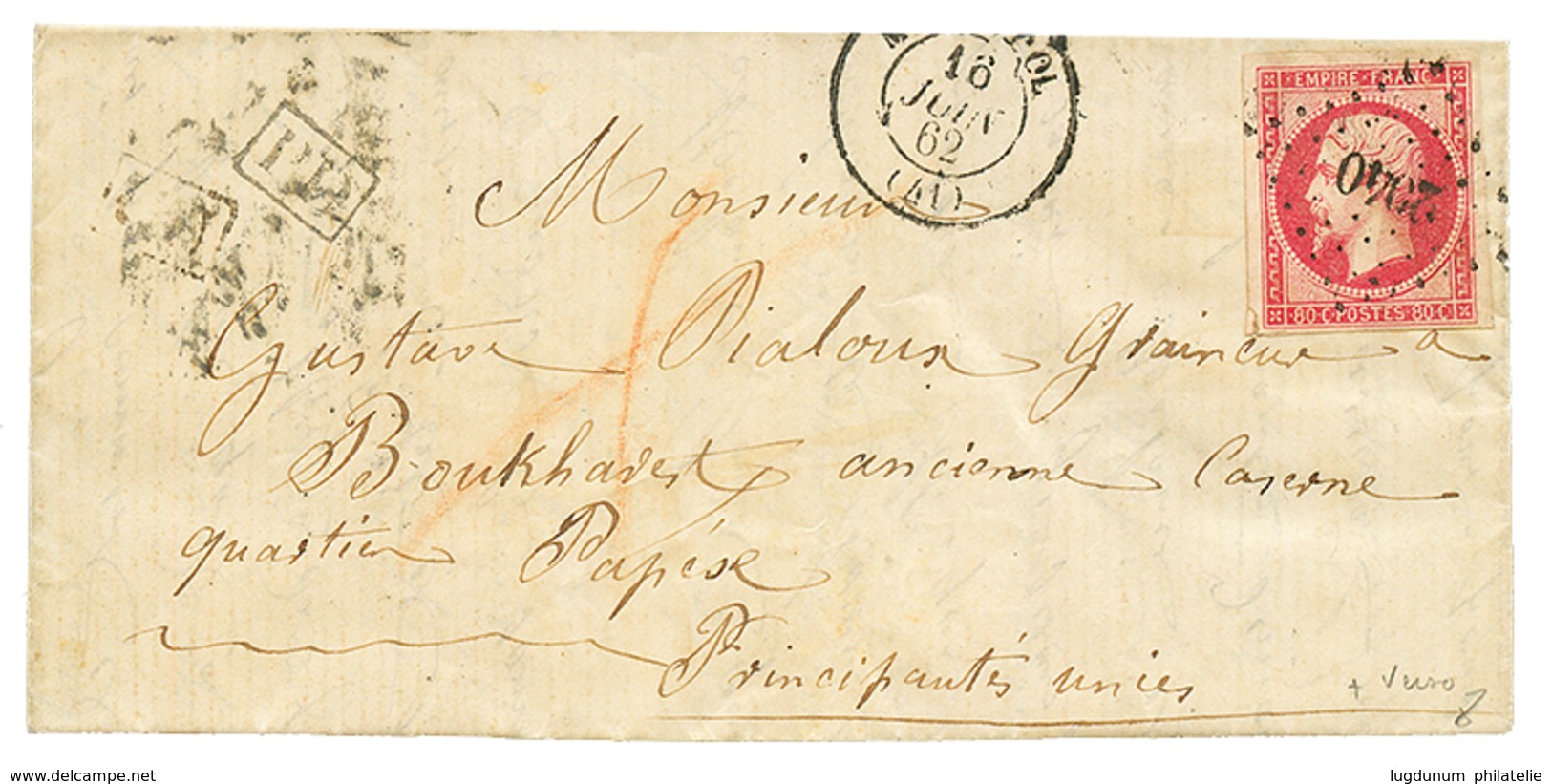 1207 1862 FRANCE Umperforate Issue 80c(n°17) Canc. PC 2040 On Entire Letter Via WIEN To BUCAREST ( PRINCIPAUTE UNIES). V - Other & Unclassified