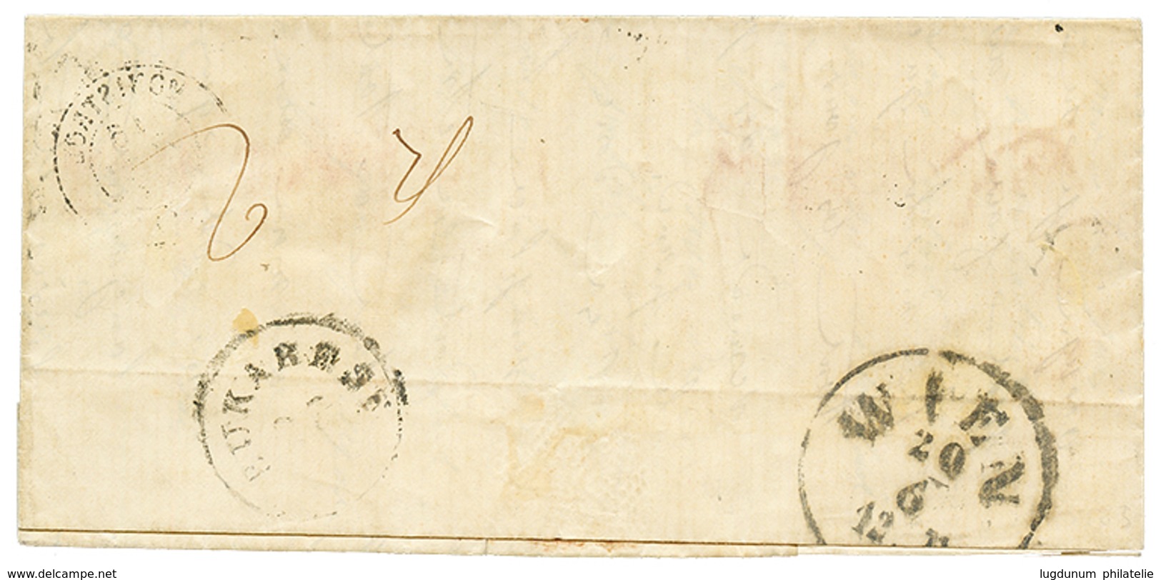 1207 1862 FRANCE Umperforate Issue 80c(n°17) Canc. PC 2040 On Entire Letter Via WIEN To BUCAREST ( PRINCIPAUTE UNIES). V - Autres & Non Classés