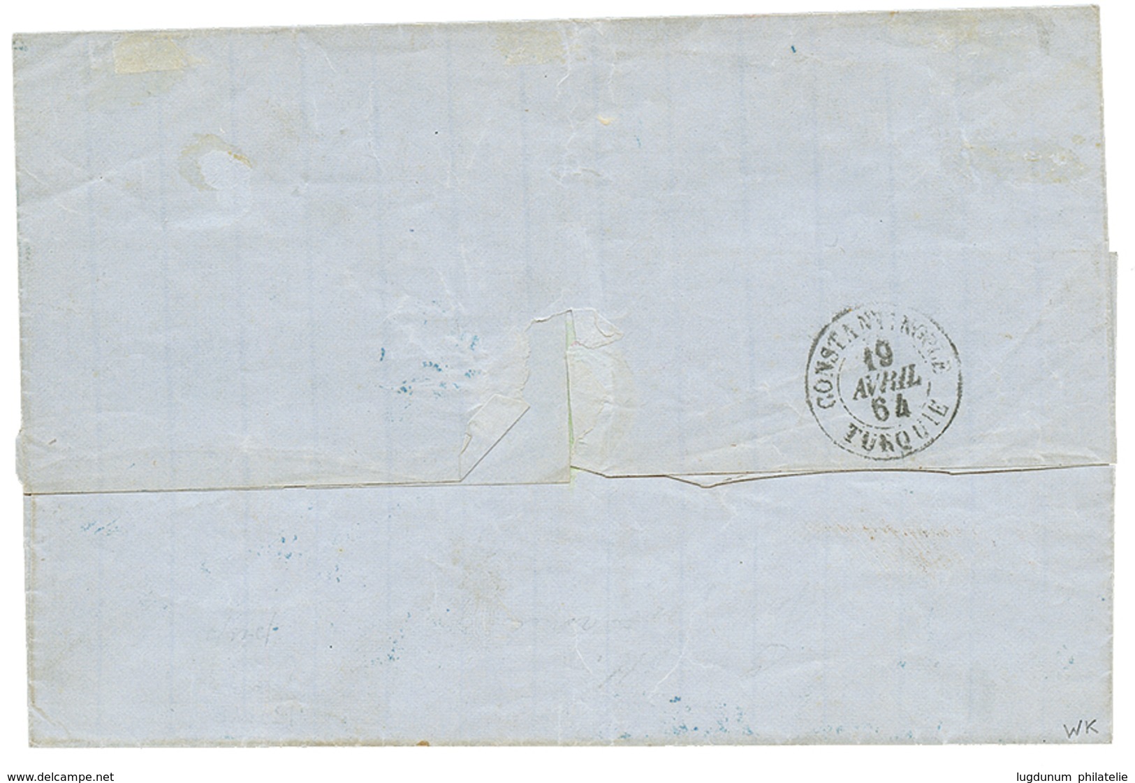 1208 ROMANIA - French P.O. : 1864 FRANCE 80c + Pair 10c Canc. GC 5085 + GALATZ MOLDAVIE In Blue On Cover To CONSTANTINOP - Other & Unclassified