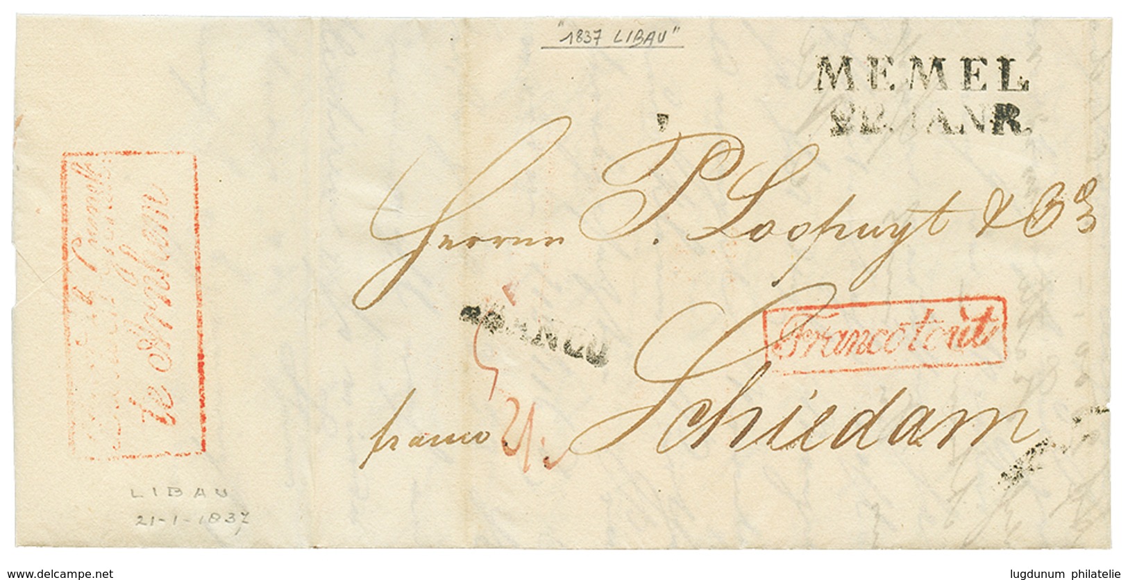 1214 1837 MEMEL + Boxed FRANCOTOUT In Red On Entire Letter From LIBAU To HOLLAND. Vf. - Autres & Non Classés