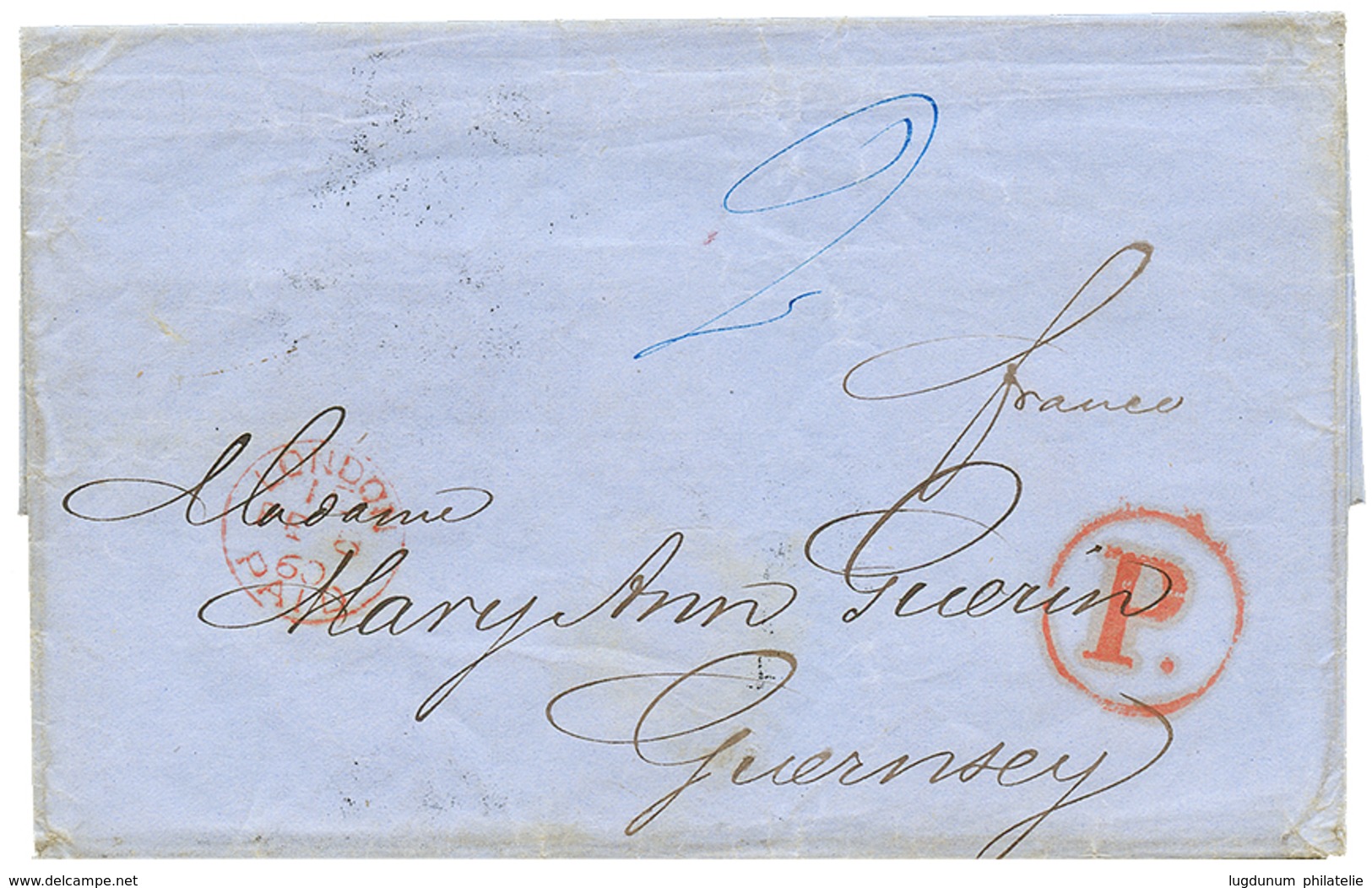 1216 "RUSSIA To GUERNESEY CHANNEL ISLANDS" : 1860 "2" Tax Marking + P. On Entire Letter From ST PETERSBURG To GUERNESEY  - Other & Unclassified