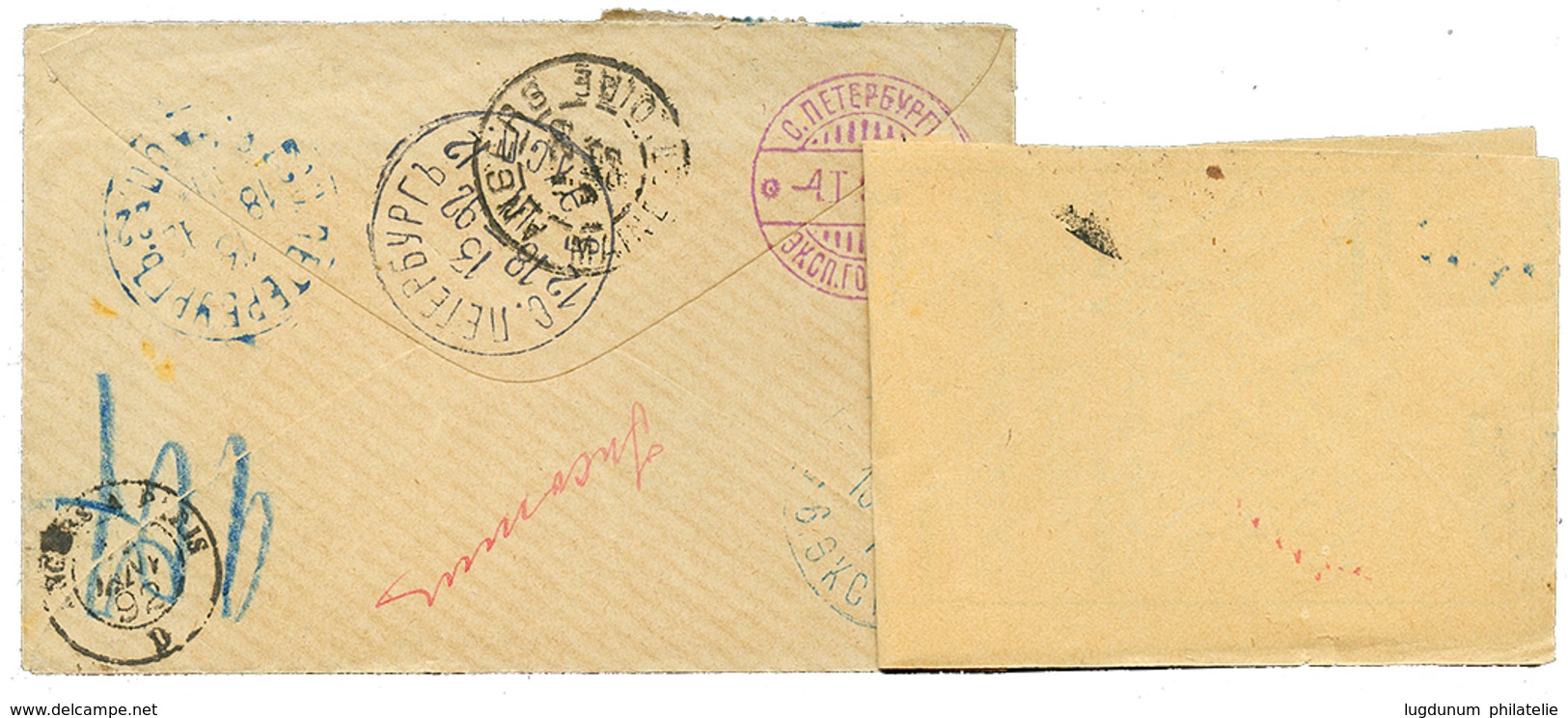 1222 1892 Tax Label On Reverse Of REGISTERED Cover From FRANCE To ST PETERSBURG (RUSSIA). Vf. - Other & Unclassified