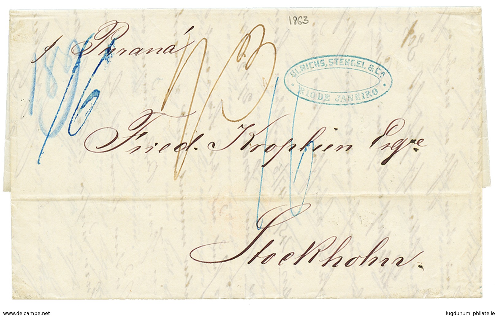 1230 1863 Entire Letter From RIO DE JANEIRO BRAZIL Via HAMBURG To STOCKHOLM. Superb. - Sonstige & Ohne Zuordnung