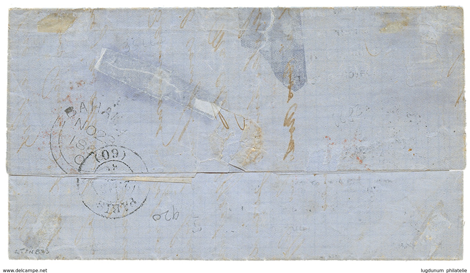 1235 "BAHAMAS To FRANCE" : 1863 4d Pink(x2) Canc. A05 + Large Cds BAHAMAS (verso) On Entire Letter With Full Text Dateli - Other & Unclassified