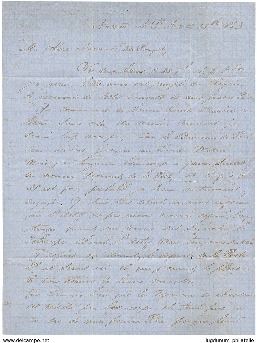 1235 "BAHAMAS To FRANCE" : 1863 4d Pink(x2) Canc. A05 + Large Cds BAHAMAS (verso) On Entire Letter With Full Text Dateli - Sonstige & Ohne Zuordnung