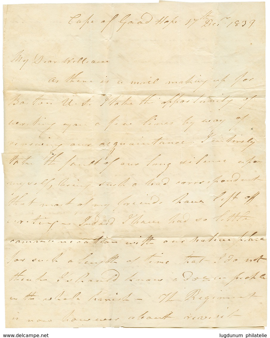 1241 "CAPE OF GOOD HOPE To BERMUDA" : 1839 GENERAL POST OFFICE CAPE OF GOOD HOPE + HALIFAX NOVA SCOTIA On Entire Letter  - Sonstige & Ohne Zuordnung