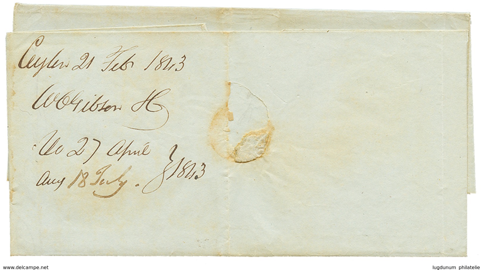 1243 CEYLON To MADEIRA : 1843 "240' Tax Marking On Entire Letter Datelined COLOMBO To MADEIRA. RARE. Vvf. - Ceylon (...-1947)