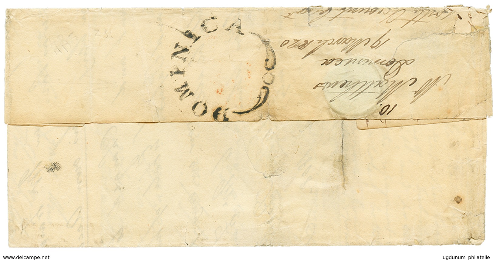 1252 1820 Extremely Scarce DOMINICA Undated Fleuron Cachet On Reverse Of Entire Letter (fault & Tear) To SCOTLAND. RARIT - Dominica (...-1978)