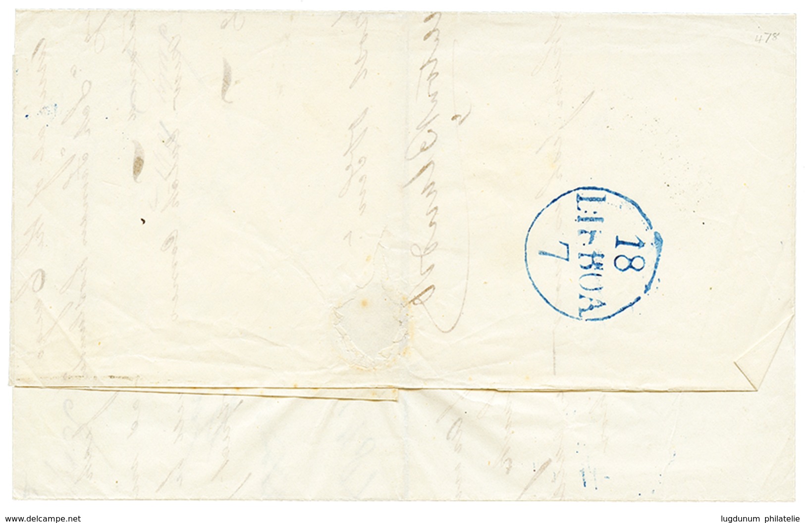 1256 1841 GIBRALTAR + "120" Blue Tax Marking + Boxed P.BRIT On Entire Letter From GIBRALTAR To PORTO. Vvf. - Altri & Non Classificati