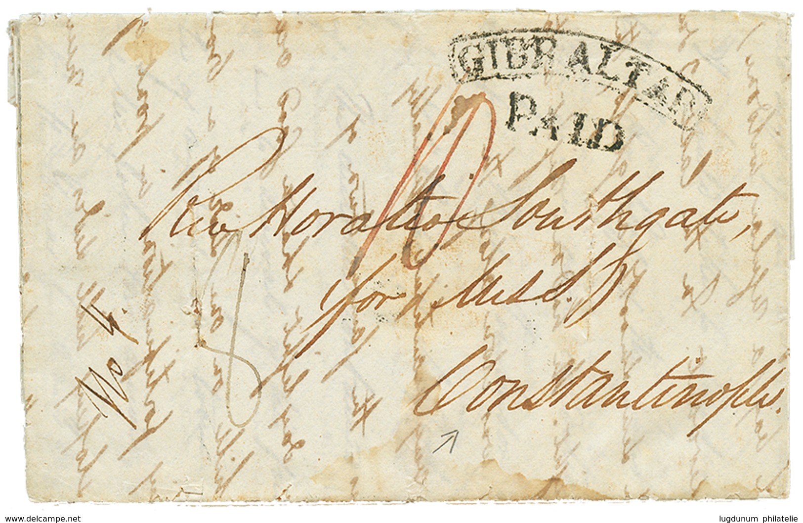 1258 "GIBRALTAR To CONSTANTINOPLE" : 1844 GIBRALTAR PAID On DISINFECTED Entire Letter Datelined "STEAMSHIP THINIA, Bay O - Andere & Zonder Classificatie