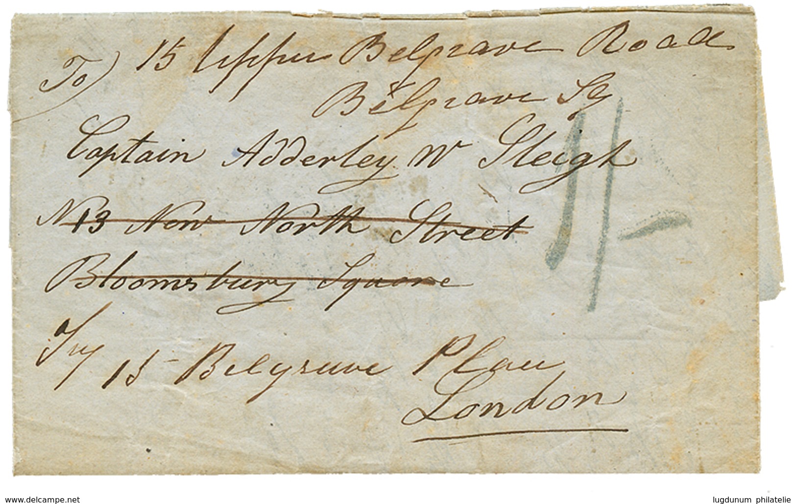 1259 GIBRALTAR : 1852 "1/-" Tax Marking On Entire Letter From GIBRALTAR To ENGLAND. Vvf. - Other & Unclassified