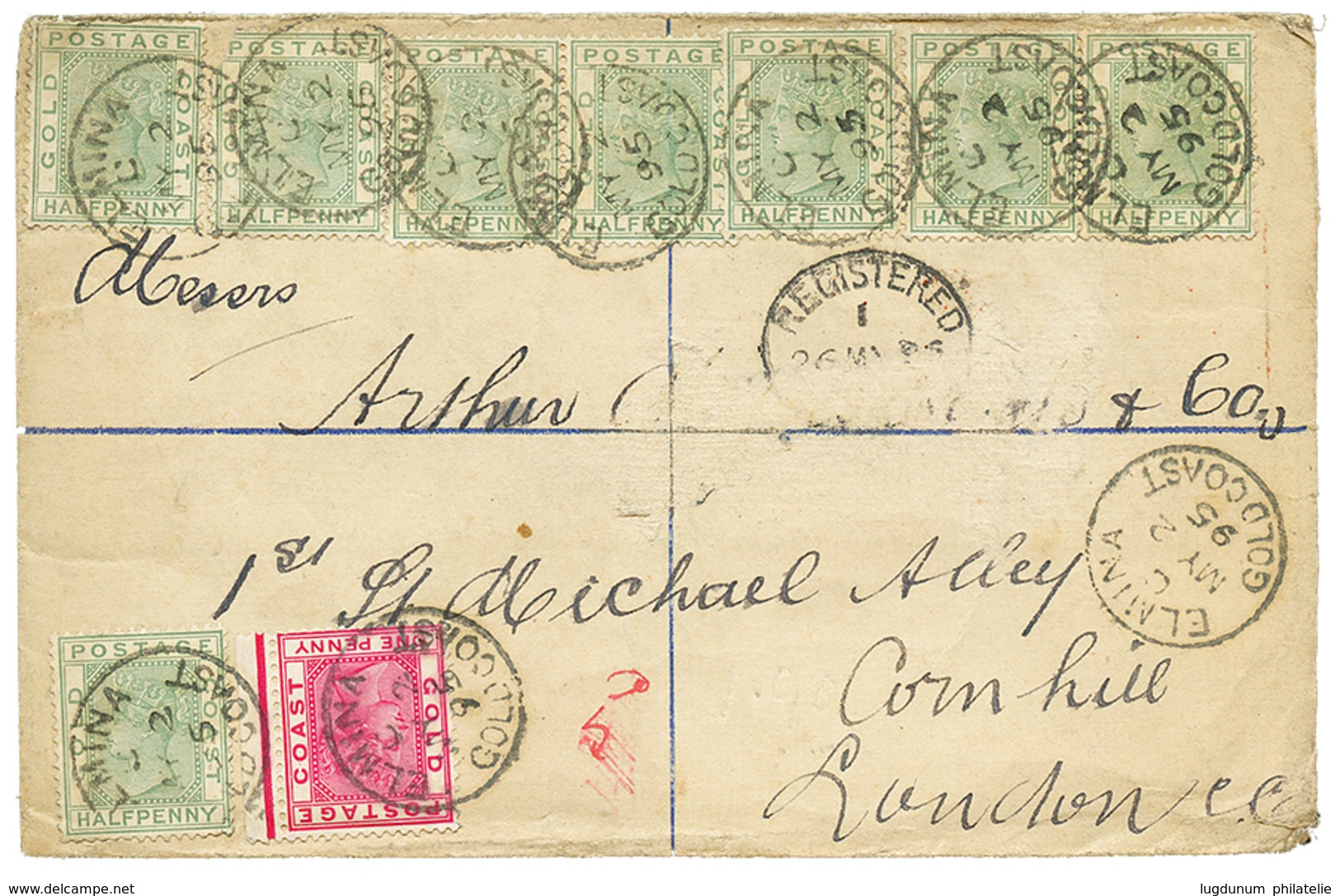 1281 "ELMINA" : 1895 1/2d X8 ( 1 Copy With Fault) + 1d Canc. ELMINA On REGISTERED-LETTER(2d) To LONDON. Vf. - Goudkust (...-1957)